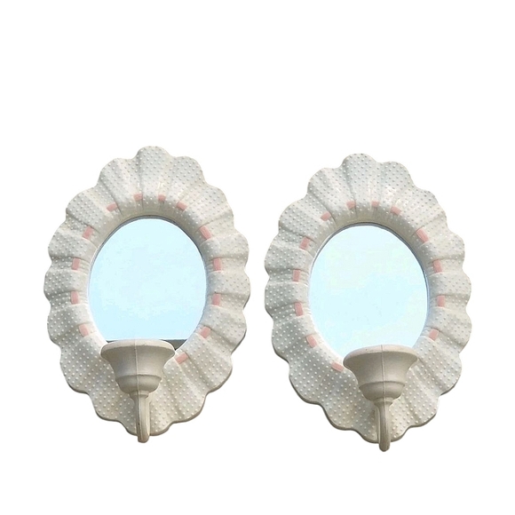 Vintage Home Interior White and Pink Wall Mirror Set - Picture 1 of 4